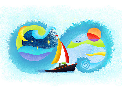 Voyage art direction illustration ocean waves painting sailboat sea