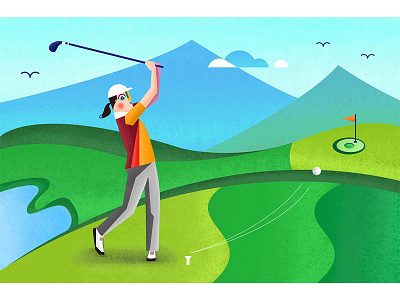 Playing Golf character desing illustration painting sport