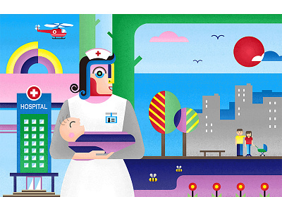 Welcome new life character desing doctor family hospital illustration painting