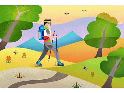 I like to go hiking autumn character desing hiking illustration painting