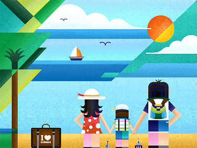 We go on vacation character desing family illustration painting summer