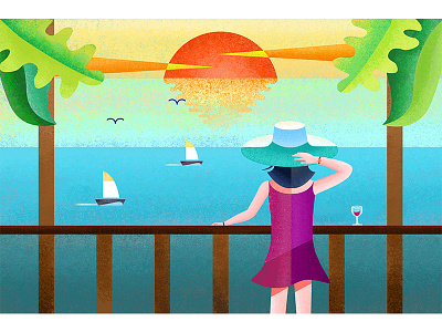 Facing the sea spring character desing illustration painting