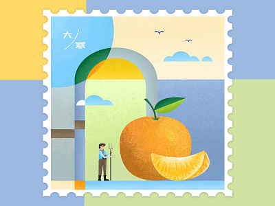 Orange character desing farmer fruits illustration painting winter