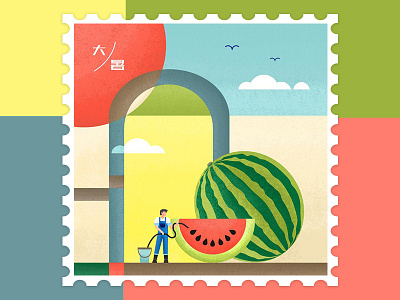 Watermelon character desing farmer fruit illustration painting watermelon