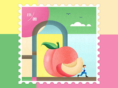 Peach character desing farmer fruit illustration painting