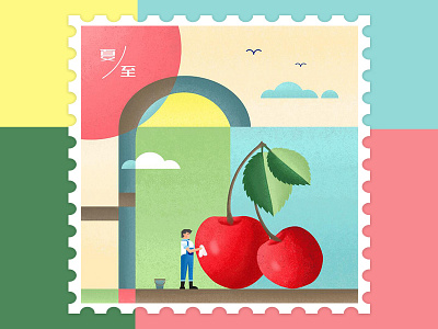 Cherries character desing farmer fruit illustration painting summer