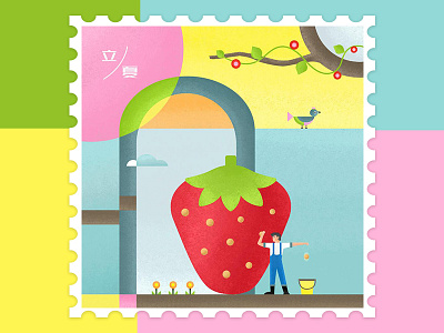 Strawberry character desing farmer fruit illustration painting strawberry