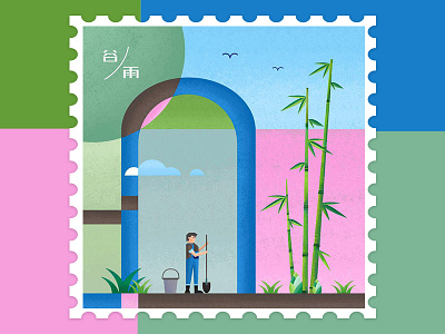 Bamboo shoot bamboo character desing farmer illustration painting springtime vegetables