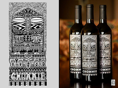 Chommie art drawing illustration ink label wine