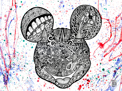 Mickywash and art black colour drawing fan illustration micky mouse sketch watercolor white