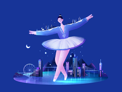 The Girls12 ballet character design girl illustration light night procreate