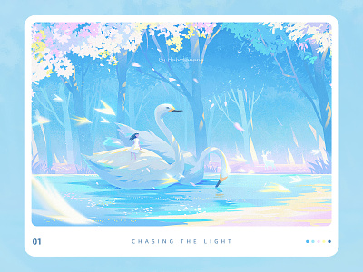 Chasing the light fantasy forest girl healing illustration swan