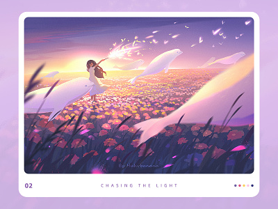 Chasing the light beluga fantasy fireworks flower girl healing illustration sunset