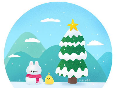 Merry Christmas bird chiristmas cute illustration rabbit