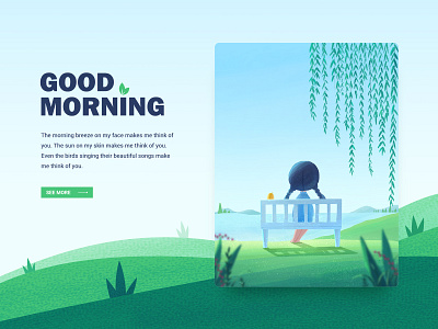 MORNING blue design girl green illustration morning procreate