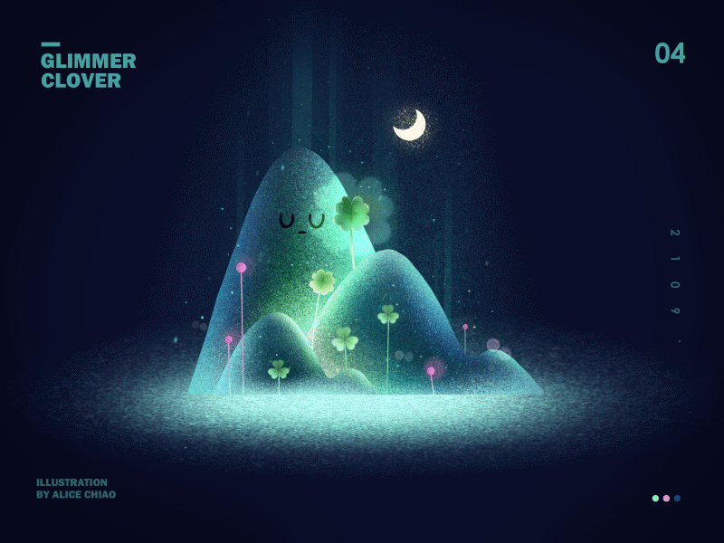 夜幕微光04 ae clover cute design gif. graphic illustration light moon moonlight mountain procreate