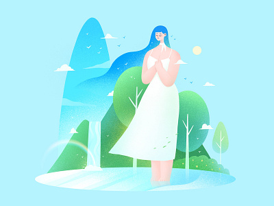 The girls 04 breeze character design girl illustration lake procreate quiet blue rainbow sky summer