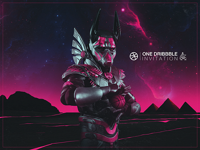 Looking for a dribbler to join the squad. anubis art black darkness death design digitalart drawing dribbble invitation dribbble invite fantasy god illustration manipulation oneinvitation painting pharaoh pink pyramids sky