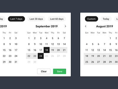 Filter by the date 🍟Concept buttons calendar chips date picker date slider filter printify selection slider