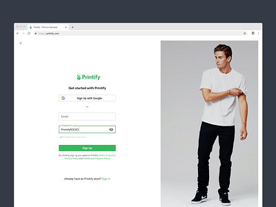 Printify Sign Up Exploration ✍🏼 button google password password input password validation print on demand printify sign in page sign up signup