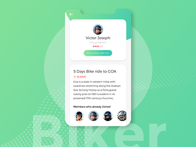 Biker Application app concept app design app ui artwork biker gang clean design clean ui long ride minimal minimalist presentation ride rider ui ux