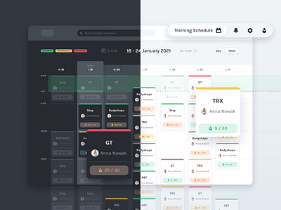 Gym Web App calendar dailyui dark mode dark ui fitness fitness app gym app training schedule ui ui cards uiux web web app web design web ui webapplication
