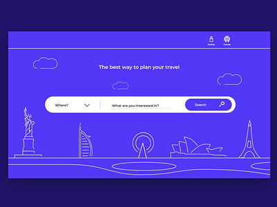 Travel website animation animation 2d blue city flat illustraion interaction linear sketch travel ui uiux web xd