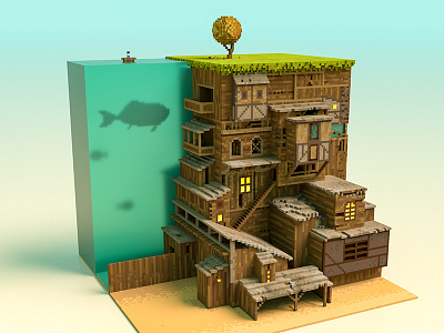 The Midsummer Station 01 fash house magicavoxel ocean vikiiing voxel