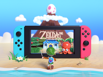 Zelda - Link‘s Awakening 3d beach c4d character cute game illustrator island link sea switch zelda