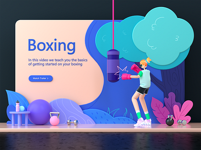 Boxing 3d boxing branding c4d character design flat illustration landing page ui ux