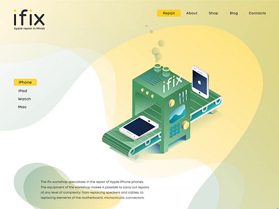ifix. desktop site b2b b2c clean corporate design interface menu minimal minimalism navigation promo site repair shop ui ux web webdesign website