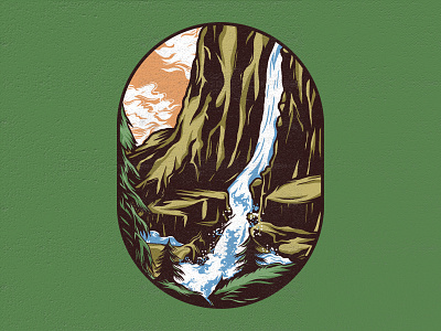 Waterfall View apparel design design graphicdesign illustration landscape illustration logo logo design merchandise merchandise design outdoor badge outdoor logo vector vector illustration