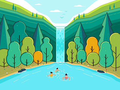 游泳 illustration swimming waterfall