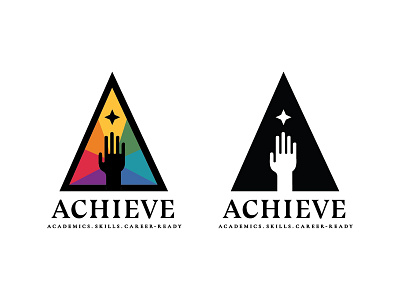 Rogers CTE program branding (WIP) achieve branding career colors hand identity logo minimal rainbow reach school school system shapes star tech triangle