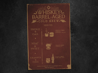 Whiskey BACB — ONYX menu barrel aged barrel aged bourbon coffee cold brew hand drawn hand drawn illustration menu menu design mockup onyx texture whiskey