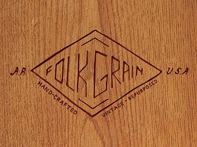 FOLKGRAIN diamond folk grain hand drawn handcrafted handdrawn logo vintage wood woodcut woodgrain woodwork woodworking woodworks