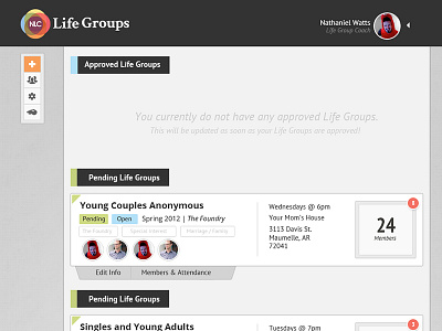 Life Group admin WIP admin backend dashboard life group lifegroups ui ux web design wip work in progress