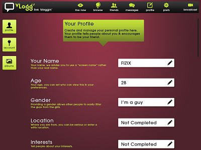 vLogg'd App Edit Profile app design ipad app social app
