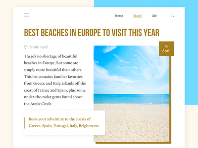 Daily UI #035 - Blog Post 035 beach blog blog design blog post concept daily 100 challenge daily ui 035 dailychallenge dailyui design desktop e comerce guide interface travel travelling ui uidesign ux