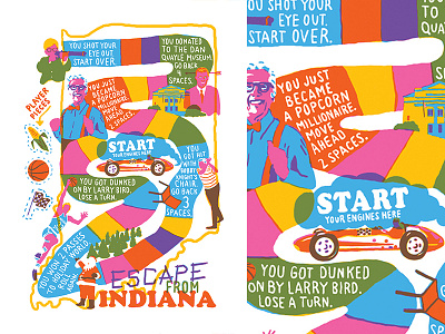 Escape From Indiana illustration printmaking screenprint