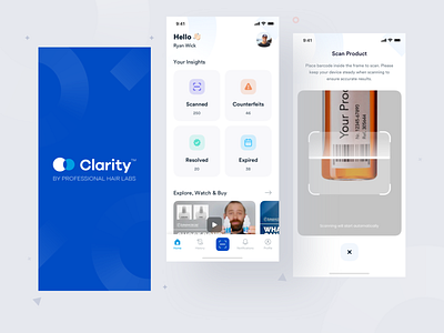 Clarity App app appui barcode card design counterfeit ios management app minimal product design scan ui uidesign uiux