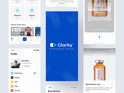 Clarity App card design counterfeit ios app location management app map minimal minimalistic product design profile scan scanning side menu ui uidesign uiux