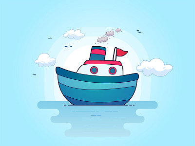 Ship birds boat cloud minimal sea ship