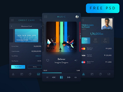 Trix UI Kit freebie app dark darkui dashboard graph grid interface ios mobile psd ui web