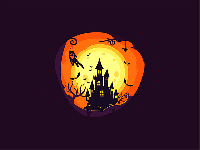 Halloween bat celanimation flat gif halloween house jungle pumpkin scary wink
