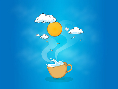 Steam art bird cloud cup fantasy illustration imagination line ocean steam sun water