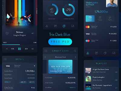 Trix UI Kit freebie app dark darkui dashboard graph grid interface ios mobile psd ui web