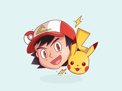 Ash Pikachu affinitydesigner ash ball cap icon illustration lightning outline pikachu pokemon pokemongo