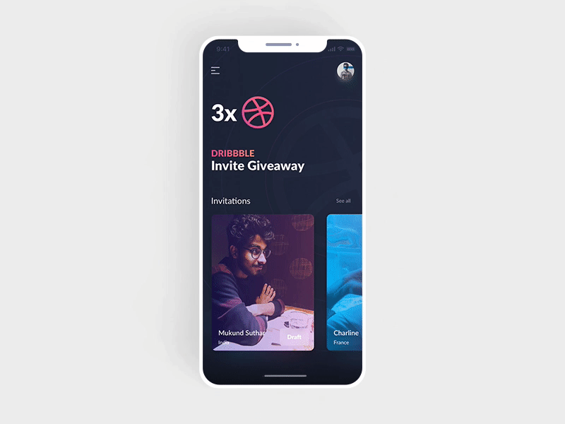 Dribbble Invite card dark dribbble invite mobile mockup player ui ux