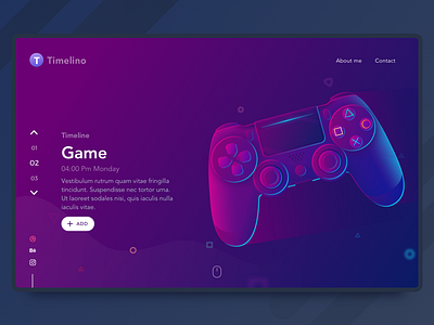 Timelino Landing Page #4 card dark dribbble game gradient illustration mockup pscontroller timeline ui ux web